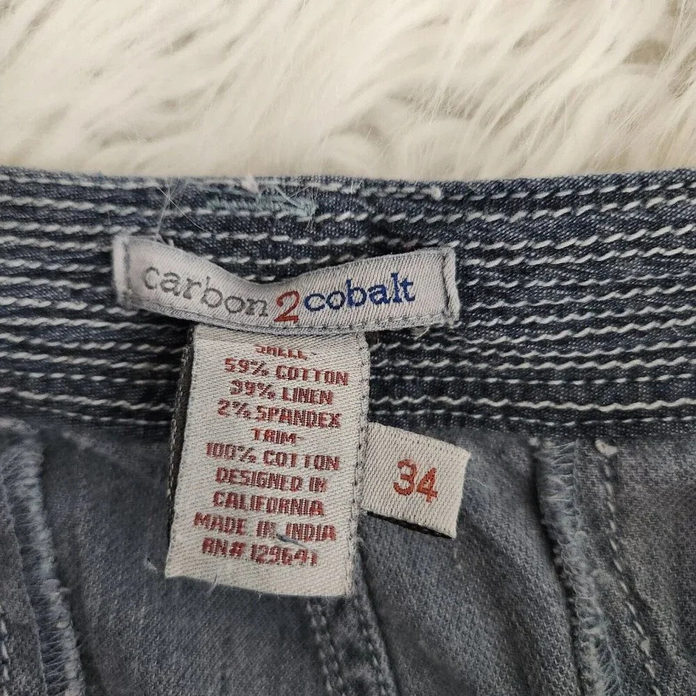 Carbon 2 Cobalt Sojourn Pants Men's 34 Gray Linen Blend Chambray Stretch (35x31)